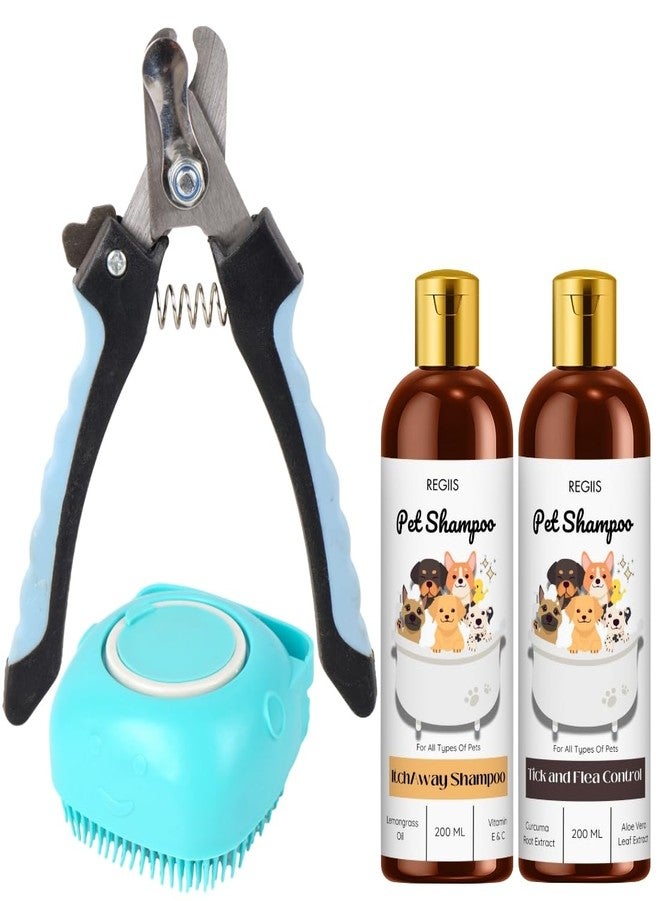 REGIIS Grooming Set with Dog Shampoo 200ml with, Bath Brush, Complete Pet Care Kit(Pack of 4) - Image 1